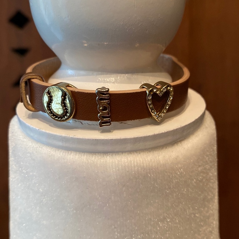 Baseball mom leather bracelet